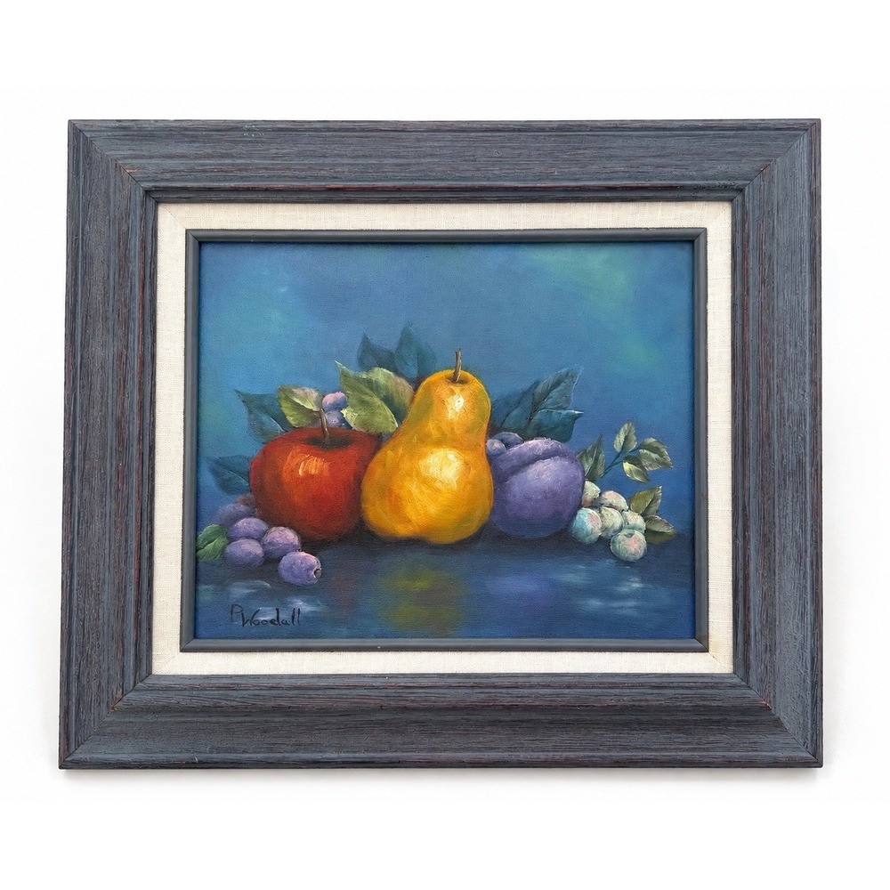 Original Signed P Woodall Oil Painting Still Life Fruit Framed Canvas Wall Art